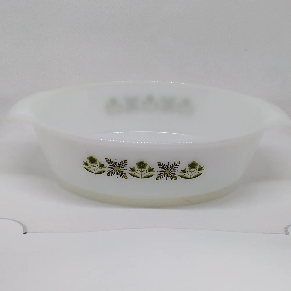Vintage Anchor Hocking Fire King Green Meadow 1.5 Quart Oval Casserole Dish‎